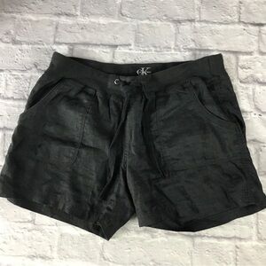 Calvin Klein 100% Linen Short Black‎ Summer Lightweight Drawstring Sz L